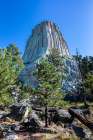 Devils Tower National Monument, a rare form of igneous rock, rises out of the Wyoming landscape. Art Print